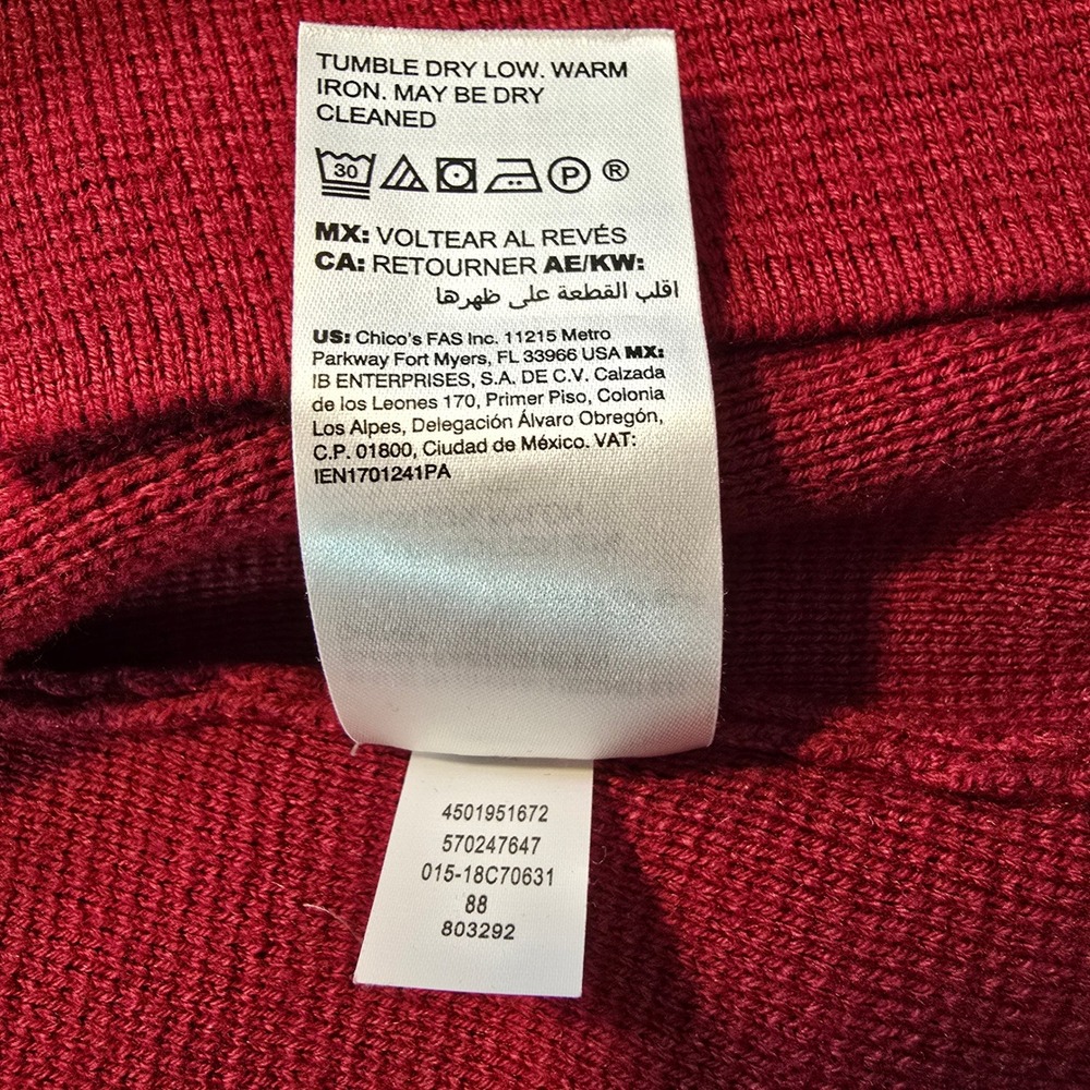 Chicos Red Knit Cardigan Jacket Gold Button‎ Embellished Sz 1 - Picture 11 of 16